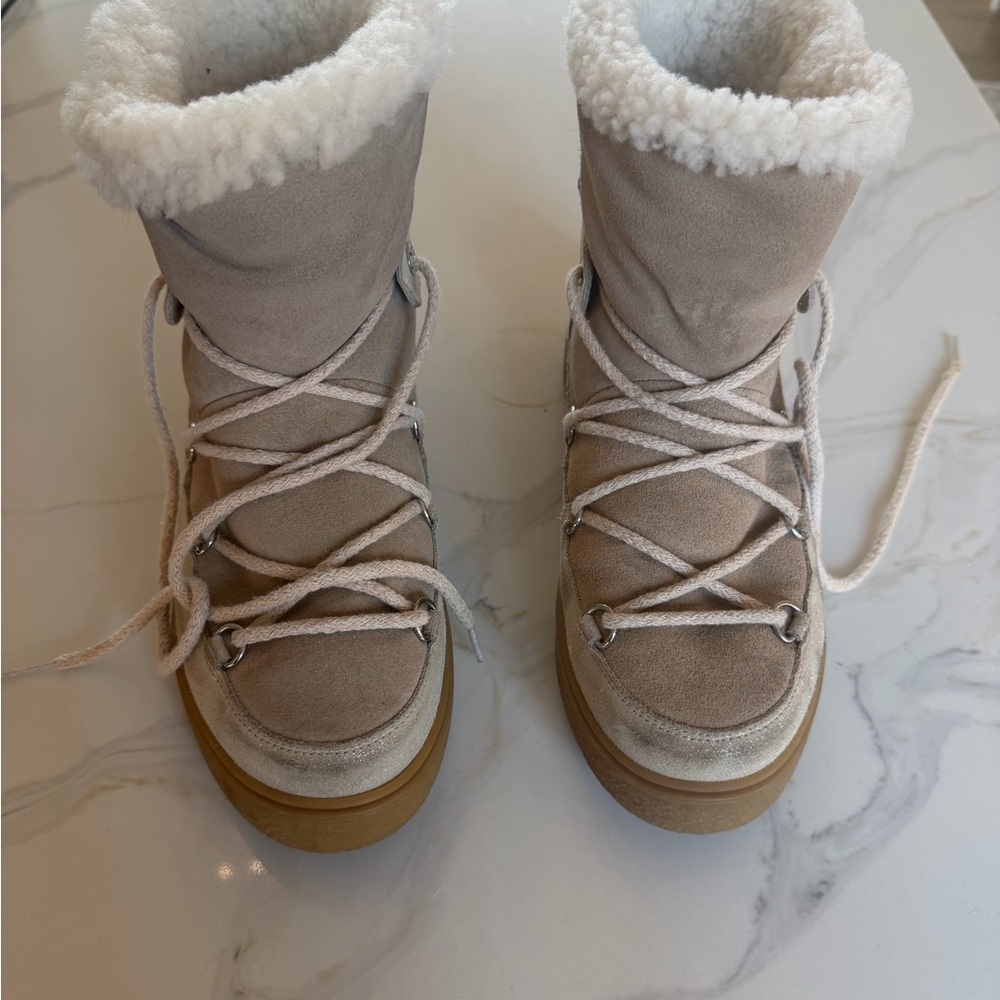 Moncler Beige Winter Boots with White Laces